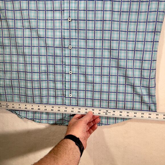 Bugatchi Uomo Button Shirt Men XXL ** Shaped Fit ** Flex Cuffs Blue White Check - Picture 12 of 13